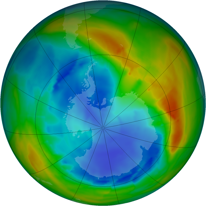 Antarctic ozone map for 08 August 2007
